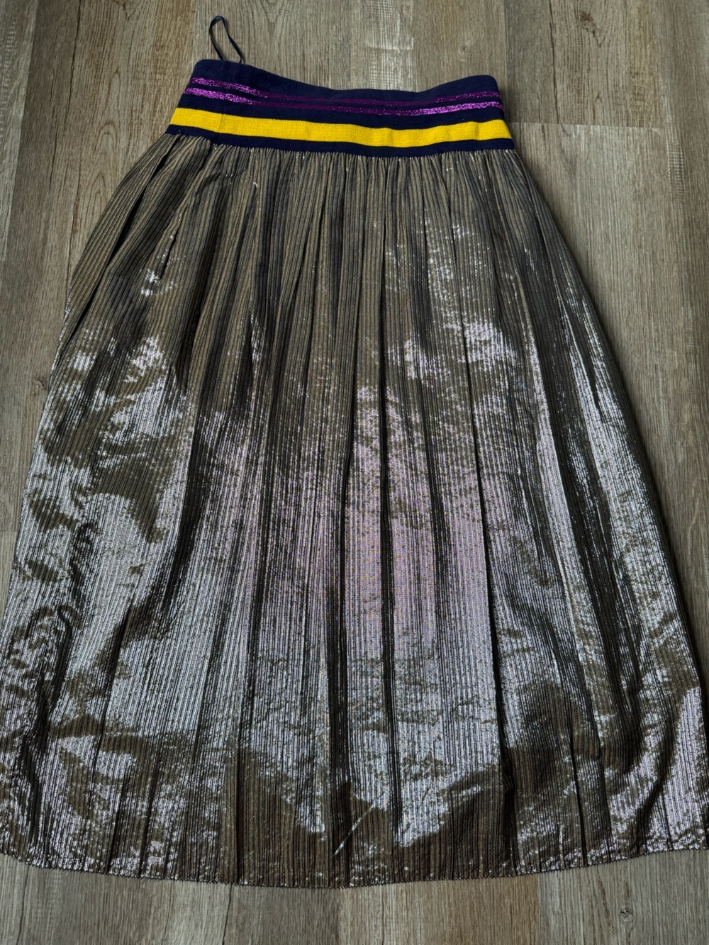 J. McLaughlin Theda Metallic Bronze Pleated Midi Skirt Multi Color Purple Size S - Picture 10 of 13
